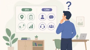 Professional comparing Sales Force Automation and Customer Relationship Management tools on a digital dashboard.